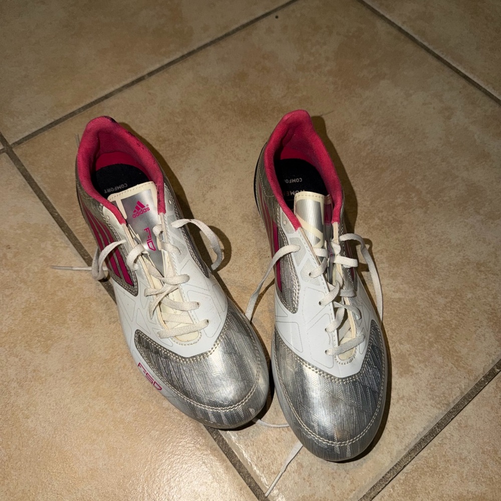Adidas White and Pink Sports Shoes with Silver Highlights